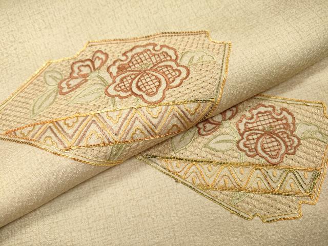 平和屋着物▼中国三大刺繍　スワトウ刺繍　汕頭刺繍　総刺繍　訪問着　破れ色紙花文　暈し染　金糸　正絹　逸品　DABI7097fe