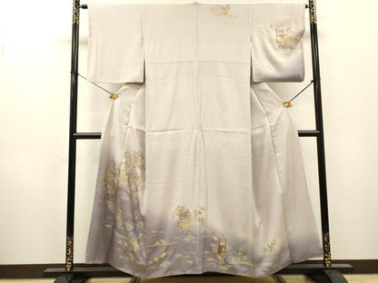 平和屋着物▼訪問着　渡り橋風景文　暈し染　金銀彩　正絹　逸品　DABI7103fe