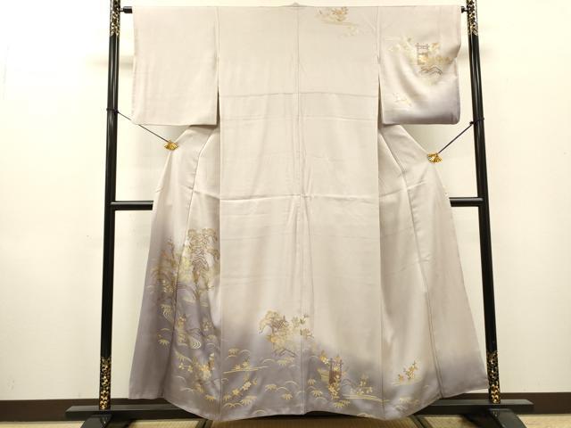 平和屋着物▼訪問着　渡り橋風景文　暈し染　金銀彩　正絹　逸品　DABI7103fe