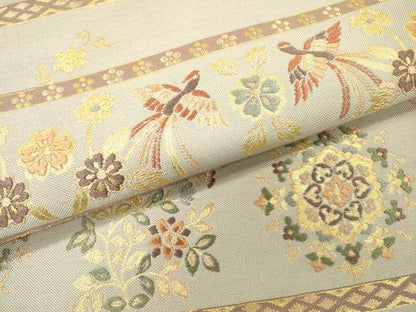 平和屋着物▼六通柄袋帯　唐織　紹巴　鳳凰正倉院花文　金糸　正絹　逸品　DABI7111fe
