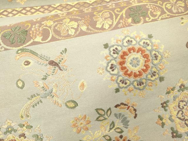 平和屋着物▼六通柄袋帯　唐織　紹巴　鳳凰正倉院花文　金糸　正絹　逸品　DABI7111fe