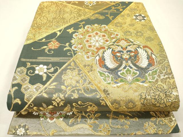 平和屋着物▼六通柄袋帯　正倉院鳳凰花唐草文　金糸　正絹　逸品　DABI7115fe