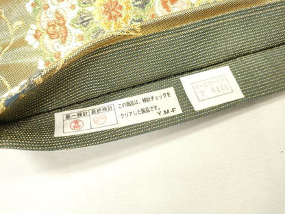 平和屋着物▼六通柄袋帯　正倉院鳳凰花唐草文　金糸　正絹　逸品　DABI7115fe