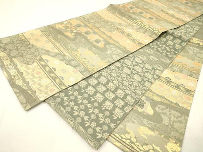 平和屋着物▼両面　六通柄袋帯　名物裂　金糸　正絹　逸品　未使用　DABI7122fe