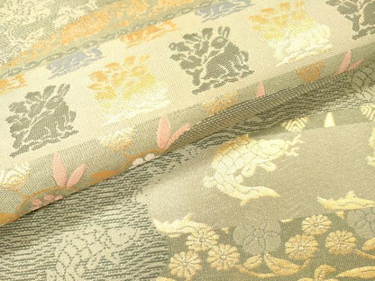 平和屋着物▼両面　六通柄袋帯　名物裂　金糸　正絹　逸品　未使用　DABI7122fe