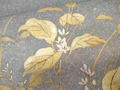 平和屋着物▼太鼓柄袋帯　手描き　草花　金銀彩　正絹　逸品　DABI7123fe