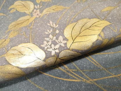 平和屋着物▼太鼓柄袋帯　手描き　草花　金銀彩　正絹　逸品　DABI7123fe