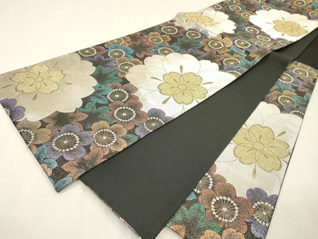 平和屋着物▼六通柄袋帯　舞桜　黒地　金銀糸　正絹　逸品　DABI7135fe