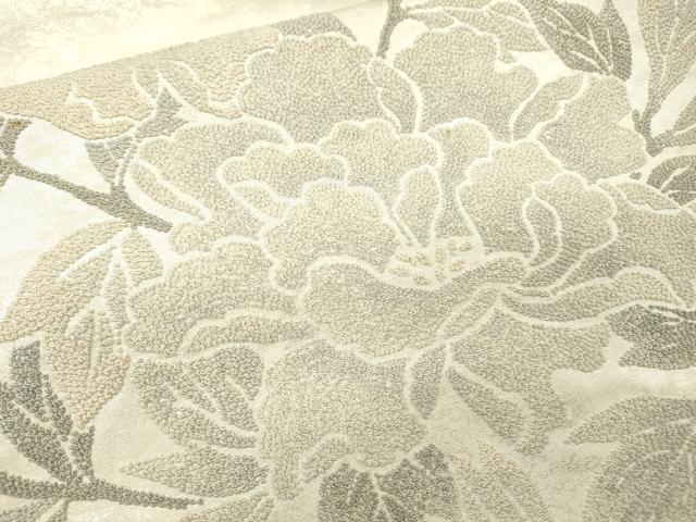 平和屋着物▼中国三大刺繍　相良刺繍　総刺繍　太鼓柄袋帯　牡丹　銀糸　正絹　逸品　DABI7143fe
