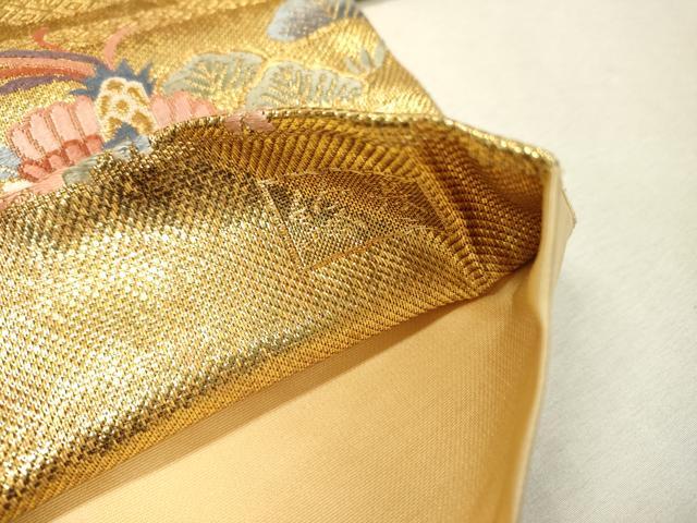 平和屋着物▼六通柄袋帯　唐織　加賀琳派瑞鳥紋　絵巻　金糸　正絹　逸品　DABI7149fe