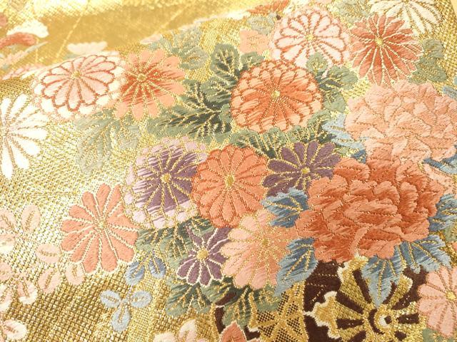 平和屋着物▼六通柄袋帯　唐織　加賀琳派瑞鳥紋　絵巻　金糸　正絹　逸品　DABI7149fe