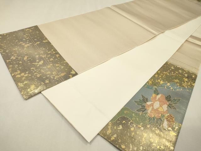 平和屋着物▼太鼓柄袋帯　螺鈿箔　道長草花　金彩　引箔　正絹　逸品　DABI7170fe