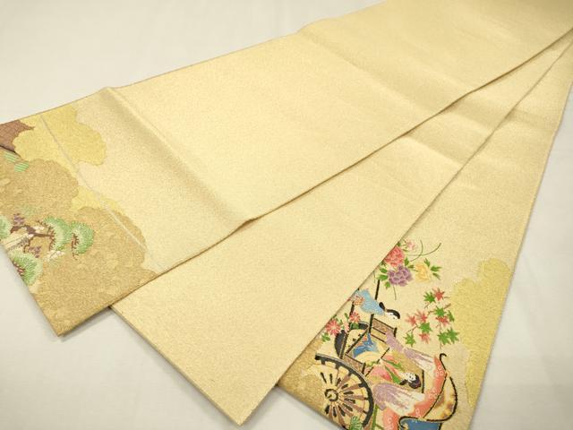 平和屋着物▼綴れ　太鼓柄袋帯　人物風景文　金糸　正絹　逸品　DABI7183fe