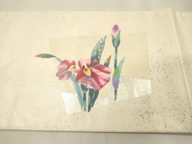 平和屋着物▼九寸名古屋帯　螺鈿箔　草花　金銀彩　正絹　逸品　DABI7186fe