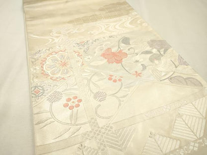 平和屋着物▼西陣　太鼓柄袋帯　総刺繍　正倉院花鳥文　銀糸　証紙付き　正絹　逸品　DABI7192fe