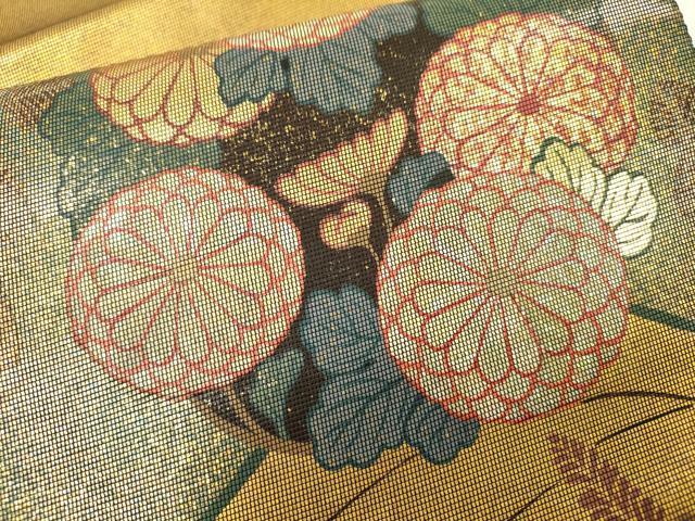 平和屋着物▼太鼓柄袋帯　螺鈿箔　作家物　花丸文　金彩　引箔　正絹　逸品　未使用　DABI7193fe
