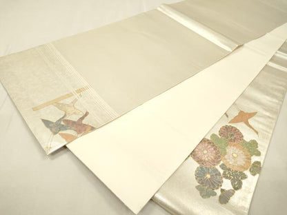 平和屋着物▼太鼓柄袋帯　螺鈿箔　飛鳥菊桐文　金銀彩　正絹　逸品　DABI7217fe