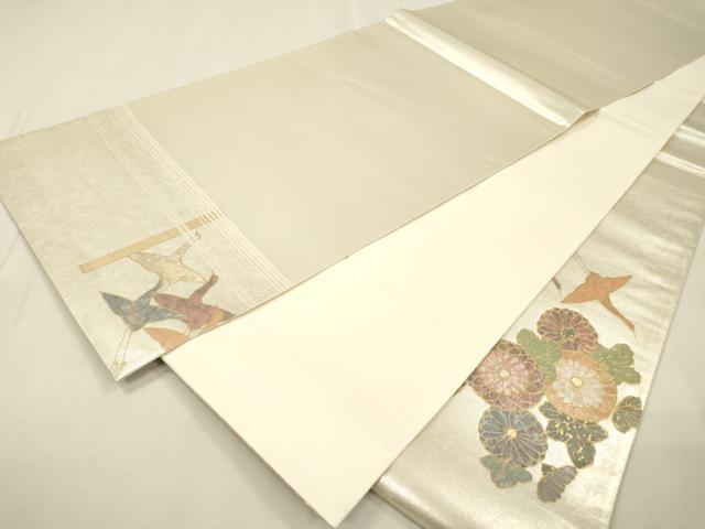平和屋着物▼太鼓柄袋帯　螺鈿箔　飛鳥菊桐文　金銀彩　正絹　逸品　DABI7217fe