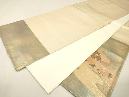 平和屋着物▼太鼓柄袋帯　螺鈿箔　道長花松文　金彩　引箔　正絹　逸品　DABI7218fe