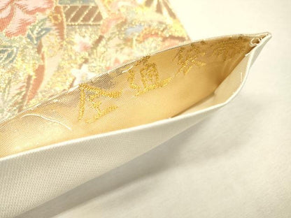 平和屋着物▼全通柄袋帯　綾小路錦　御所車飛鳥花文　金糸　正絹　逸品　DABI7251fe