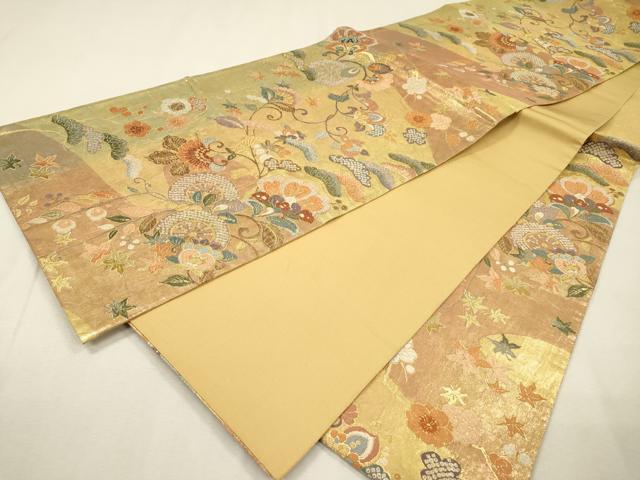 平和屋着物▼六通柄袋帯　唐織　流水更紗紋　金糸　引箔　正絹　逸品　DABI7254fe