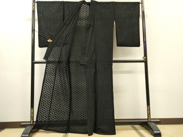 平和屋着物＊夏物　小紋　総レース　花丸文　黒地　DABI7264fe