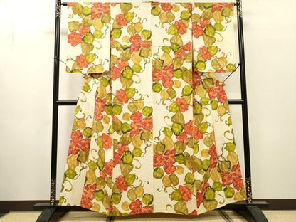 平和屋着物▽上質な小紋　単衣　花唐草文　正絹　逸品　DABI7267fe