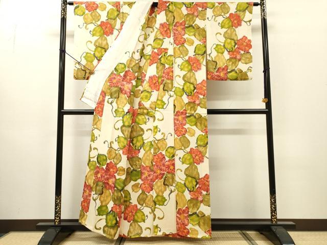 平和屋着物▽上質な小紋　単衣　花唐草文　正絹　逸品　DABI7267fe