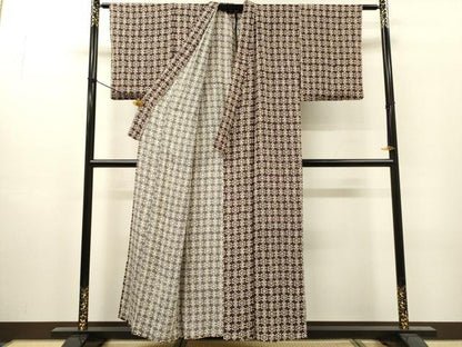 平和屋着物▽上質な小紋　単衣　型染　草花　正絹　逸品　DABI7269fe