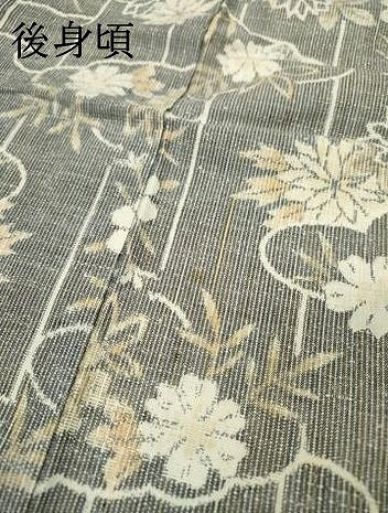 平和屋着物▽上質な紬　単衣　雲取り花文　正絹　逸品　DABI7271fe
