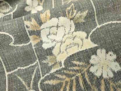 平和屋着物▽上質な紬　単衣　雲取り花文　正絹　逸品　DABI7271fe