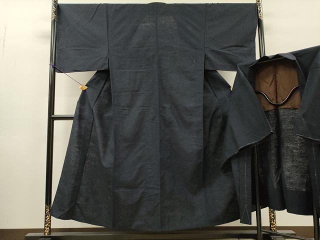 平和屋着物▽男性　単衣　紬　アンサンブル　鉄紺色　正絹　逸品　DABI7272fe