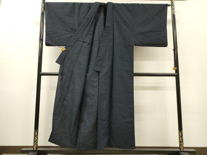 平和屋着物▽男性　単衣　紬　アンサンブル　鉄紺色　正絹　逸品　DABI7272fe