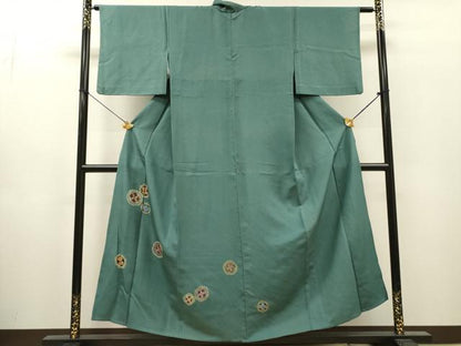 平和屋着物▽色留訪問着　単衣　花絵皿文　金彩　お召縮緬　正絹　逸品　DABI7282fe