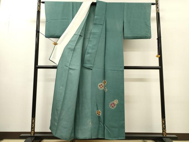 平和屋着物▽色留訪問着　単衣　花絵皿文　金彩　お召縮緬　正絹　逸品　DABI7282fe