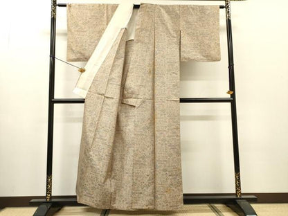 平和屋着物▽本場大島紬　単衣　7マルキ　草花　正絹　逸品　DABI7283fe