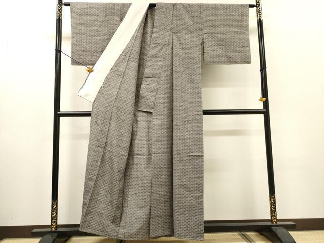平和屋着物▽上質な紬　単衣　亀甲文　伊勢丹扱い　正絹　逸品　DABI7284fe