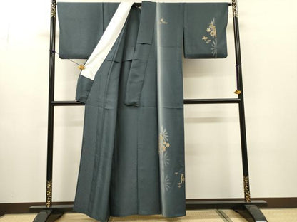 平和屋着物▽訪問着　単衣　竹屋町刺繍　笹花文　暈し染　金彩　正絹　逸品　DABI7285fe