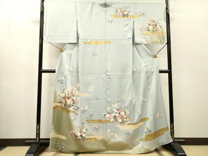 平和屋着物▽訪問着　単衣　花車文　暈し染　金彩　正絹　逸品　DABI7289fe