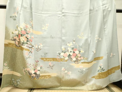 平和屋着物▽訪問着　単衣　花車文　暈し染　金彩　正絹　逸品　DABI7289fe