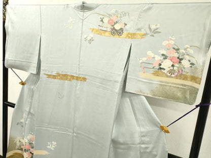 平和屋着物▽訪問着　単衣　花車文　暈し染　金彩　正絹　逸品　DABI7289fe