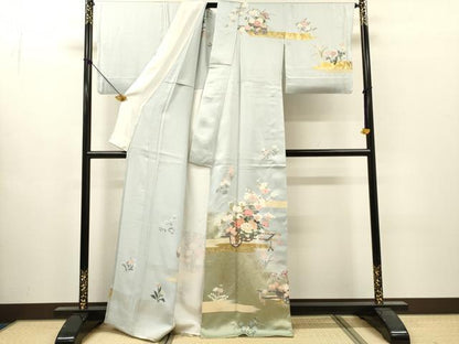 平和屋着物▽訪問着　単衣　花車文　暈し染　金彩　正絹　逸品　DABI7289fe
