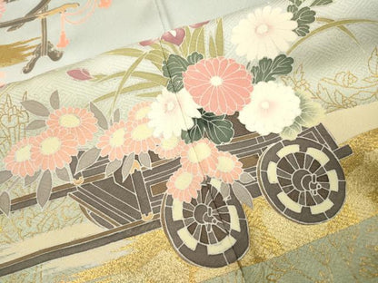 平和屋着物▽訪問着　単衣　花車文　暈し染　金彩　正絹　逸品　DABI7289fe
