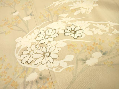 平和屋着物▽訪問着　単衣　刺繍　枝花　金彩　正絹　逸品　DABI7290fe