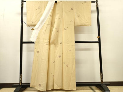平和屋着物▽友禅作家の巨匠　浅井青仁　小紋　単衣　花丸文　金彩　正絹　逸品　DABI7291fe