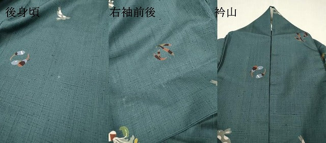 平和屋着物▽上質な小紋　単衣　紬地　跳兎　成り物　ロング丈　正絹　逸品　DABI7300fe