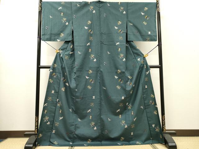 平和屋着物▽上質な小紋　単衣　紬地　跳兎　成り物　ロング丈　正絹　逸品　DABI7300fe