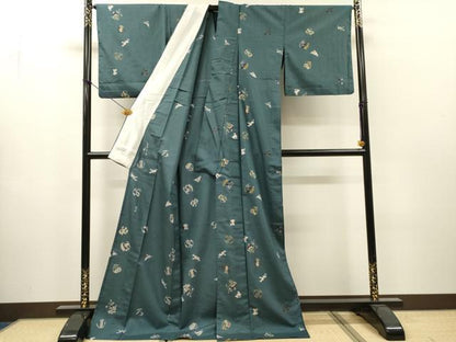平和屋着物▽上質な小紋　単衣　紬地　跳兎　成り物　ロング丈　正絹　逸品　DABI7300fe