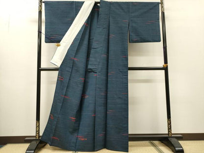 平和屋着物▽上質な紬　単衣　横段文　正絹　逸品　DABI7301fe