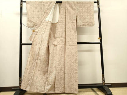 平和屋着物▽上質な紬　単衣　花唐草菱文　正絹　逸品　DABI7302fe